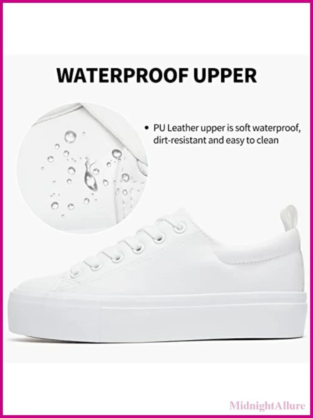 Platform Sneakers for Women PU Leather Slip Resistant Lace-Up Low Top